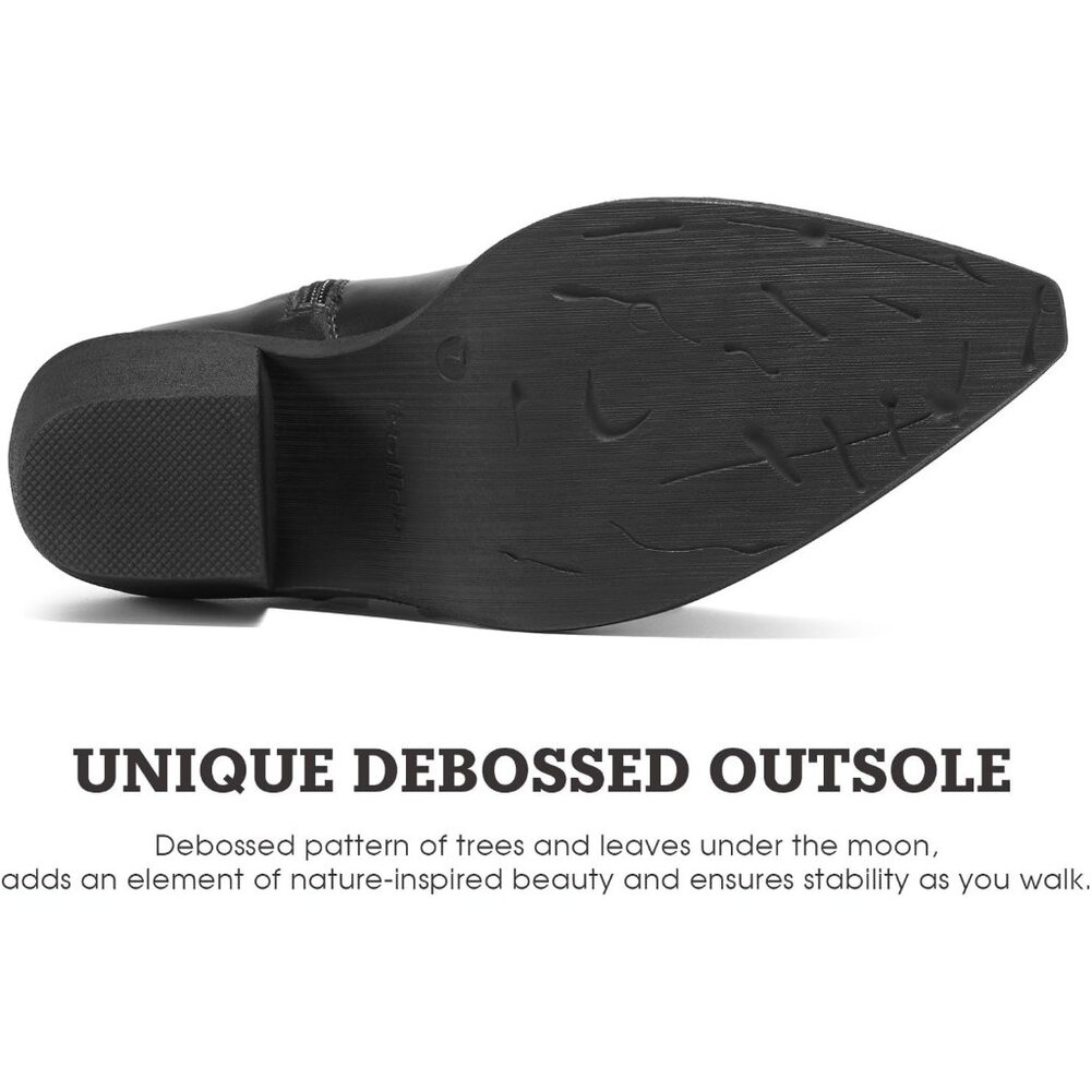 Women's Embroidered Knee-High Western Boots Pointy Toe with Chunky Heel - Picture 3 of 7